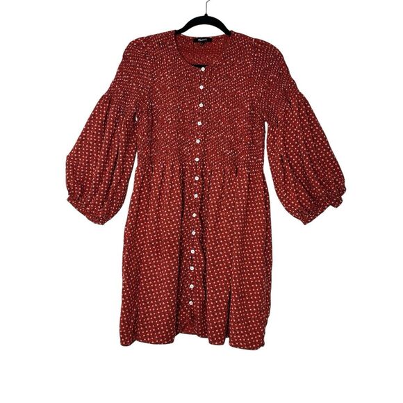 MADEWELL Challis Mini Dress Women Small Long Sleeve Button-Front Bohemian‎ Boho - Picture 2 of 9